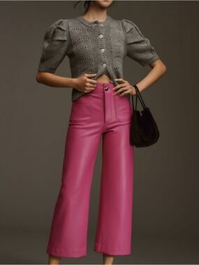 Anthropologie Maeve Colette Faux Leather Crop Wide-Leg Pants Dragonfruit Size 27